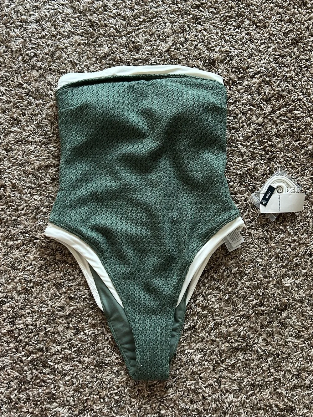 Abercrombie & Fitch Olive Green One-Piece Swimsuit with Cream Trim